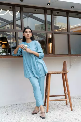 Grey front pleated flared co-ord set
