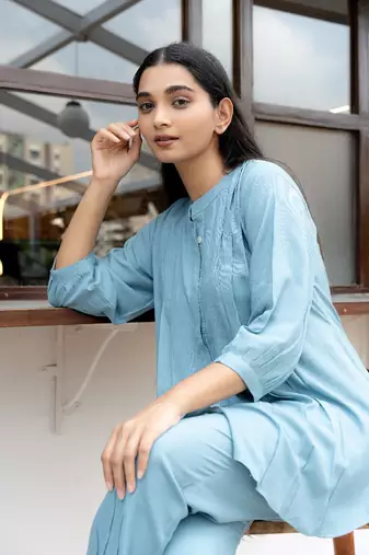Grey front pleated flared co-ord set