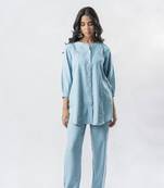 Light blue pleated band collar co-ord set