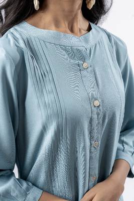 Light blue pleated band collar co-ord set 3