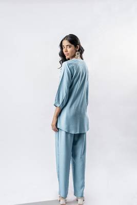Light blue pleated band collar co-ord set 5