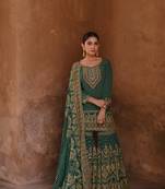 Green embroidered crepe Semi-Salwar Suit