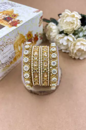 Golden kundan chura set for women