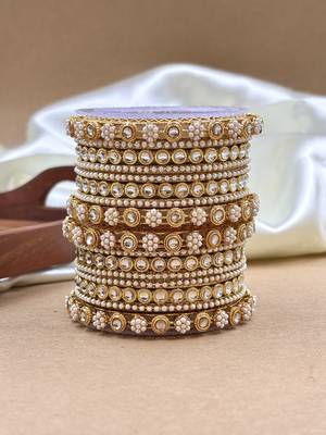 Golden studded pearl bangle set 1