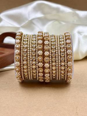 Golden studded pearl bangle set 2