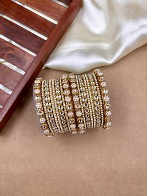 Golden studded pearl bangle set 3