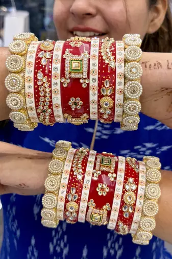 Traditional red rejwadi chuda