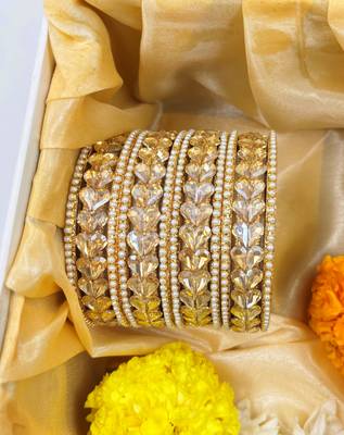 Gold pearl studded bangle set for women 1