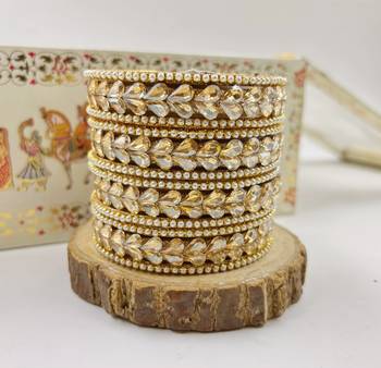 Gold pearl studded bangle set for women 3