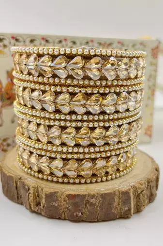 Gold pearl studded bangle set for women