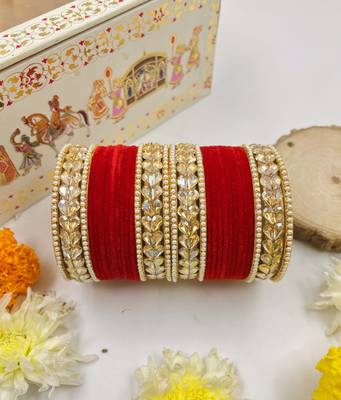 red brass bangle set with kundan work 2
