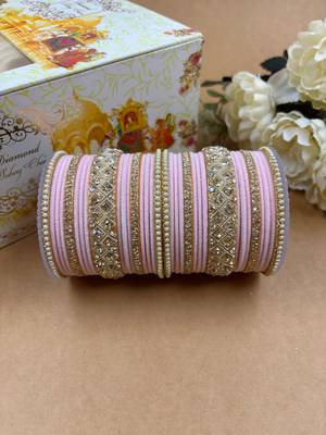 Pink velvet bangle set for women 1