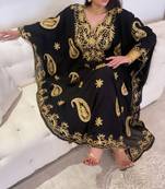 black  Moroccan Dubai Kaftan Arabic Abaya Dress  Fancy Long Gown 