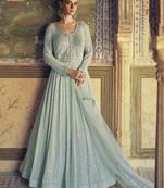 Light sky blue chikankari embroidered georgette anarkali with dupatta