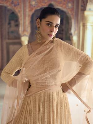 Light peach chikankari embroidered georgette anarkali with dupatta 2