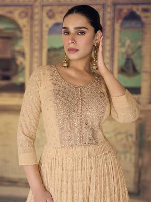 Light peach chikankari embroidered georgette anarkali with dupatta 3