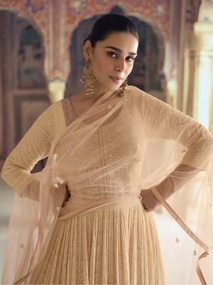 Light peach chikankari embroidered georgette anarkali with dupatta 4