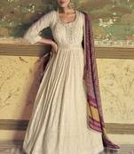 Off white chikankari embroidered georgette anarkali with dupatta
