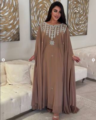 brown Moroccan Dubai Kaftans Farasha Abaya Dress  Fancy Long Gown  1
