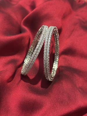 Indian bollywood american diamond silver-plated rhodium kada white stons bangle set imitation bridal jewelry set 1