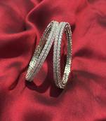 Indian bollywood american diamond silver-plated rhodium kada white stons bangle set imitation bridal jewelry set