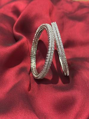 Indian bollywood american diamond silver-plated rhodium kada white stons bangle set imitation bridal jewelry set 2