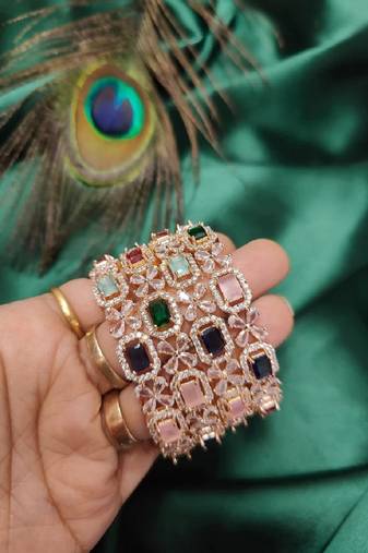 American diamond cz beaded bangle set