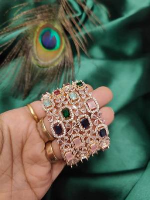 American diamond cz beaded bangle set 2