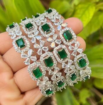 Green american diamond cz beaded bangle set  1