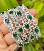 Green american diamond cz beaded bangle set 