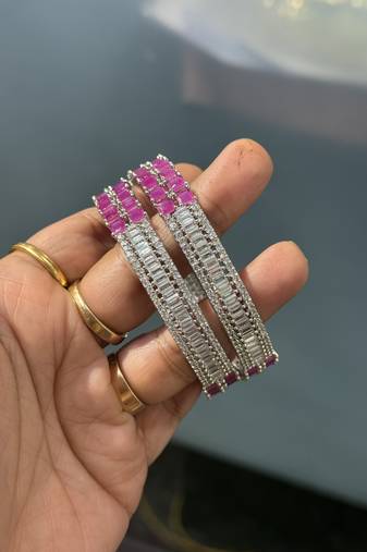 American diamond cz beaded bangle set 