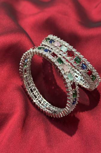 American diamond cz beaded bangle set 