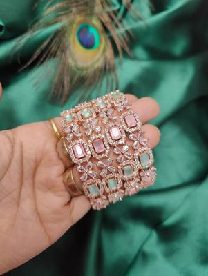 American diamond cz beaded bangle set 3