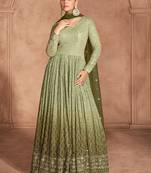 Green embroidered georgette free size stitched anarkali suit