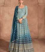 Sky embroidered georgette free size stitched anarkali suit