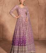 Pink embroidered georgette free size stitched anarkali suit 