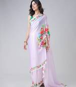 Mauve freehand flower print Ready to Wear saree with Unstitched Blouse