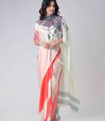 Coral off white freehand mandala print Ready to Wear Saree with Unstitched Blouse