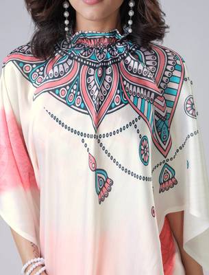 Coral off white freehand mandala print Ready to Wear Saree with Unstitched Blouse 5