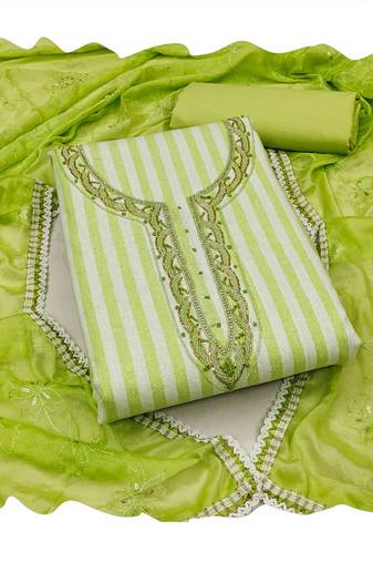 lime cotton women embellished & embroidered unstitched dress material