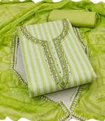 lime cotton women embellished & embroidered unstitched dress material