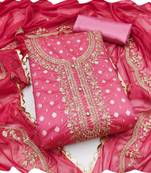 dark pink model banarasi women embellished & embroidered unstitched dress material