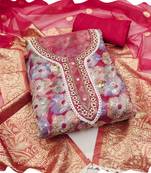 red organza women embellished & embroidered unstitched dress material