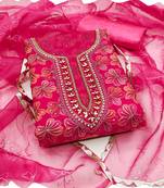 rani pink organza women embellished & embroidered unstitched dress material