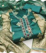 green shimmer banarasi women embellished & embroidered unstitched dress material