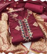 maroon shimmer banarasi women embellished & embroidered unstitched dress material
