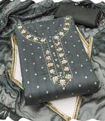 dark grey model banarasi women embellished & embroidered unstitched dress material