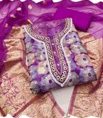 purple organza women embellished & embroidered unstitched dress material