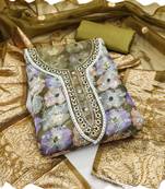 olive organza women embellished & embroidered unstitched dress material