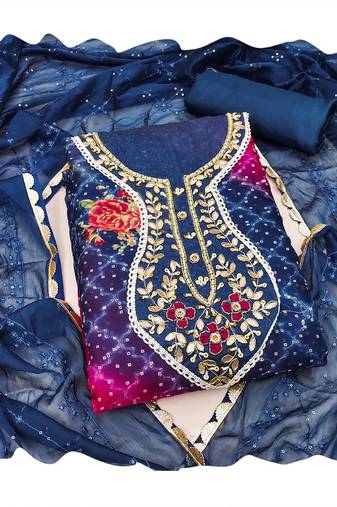 multicolor organza women embellished & embroidered unstitched dress material